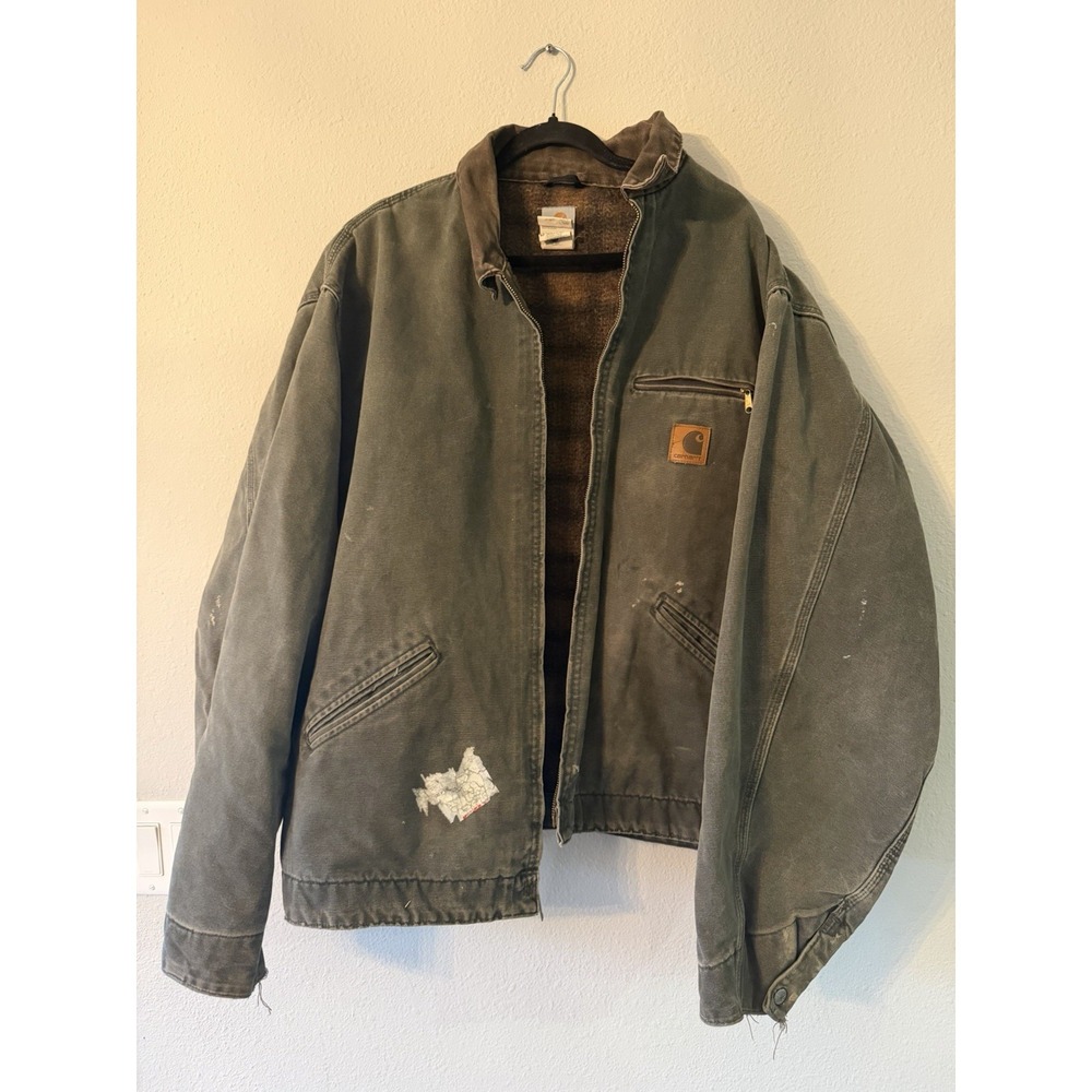 Vintage Carhartt‎ Detroit Jacket Sz 4XLT J97 Blanket Lined Rare Moss Green Color